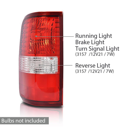 G-PLUS Tail Lights Lamp w/o Bulbs Left & Right Compatible with Ford F150 King Ranch, Lariat, XL 2004 2005 2006 luces traseras faros traseros Red 6L3Z13405BA, FO2800182 Rear Brake Lamps Assembly