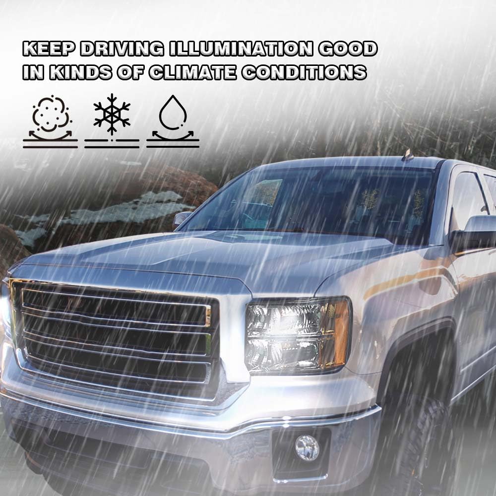 G-PLUS Headlights Assembly Compatible with 2007-2013 GMC Sierra 1500,Fit 2007-2014 GMC Sierra 2500 HD 3500HD Bumper Headlamps, Smoky Lens Chrome Housing Amber Reflector,faros delanteros