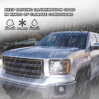 G-PLUS Headlights Assembly Compatible with 2007-2013 GMC Sierra 1500,Fit 2007-2014 GMC Sierra 2500 HD 3500HD Bumper Headlamps, Smoky Lens Chrome Housing Amber Reflector,faros delanteros