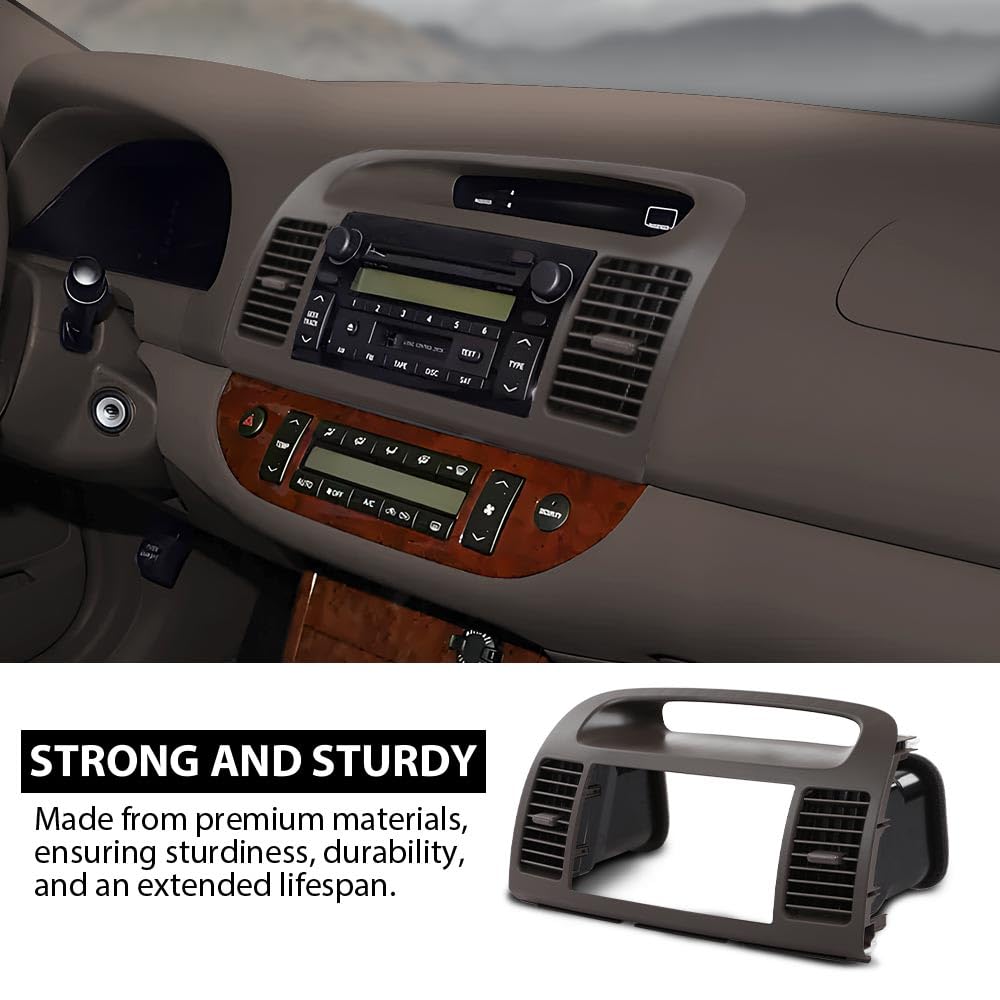 G-PLUS Center Dash Trim Radio Bezel w/Ac Air Vents Compatible with Toyota Camry 2002-2006 Dashboard Radio Panel (Brown ABS Plastic)