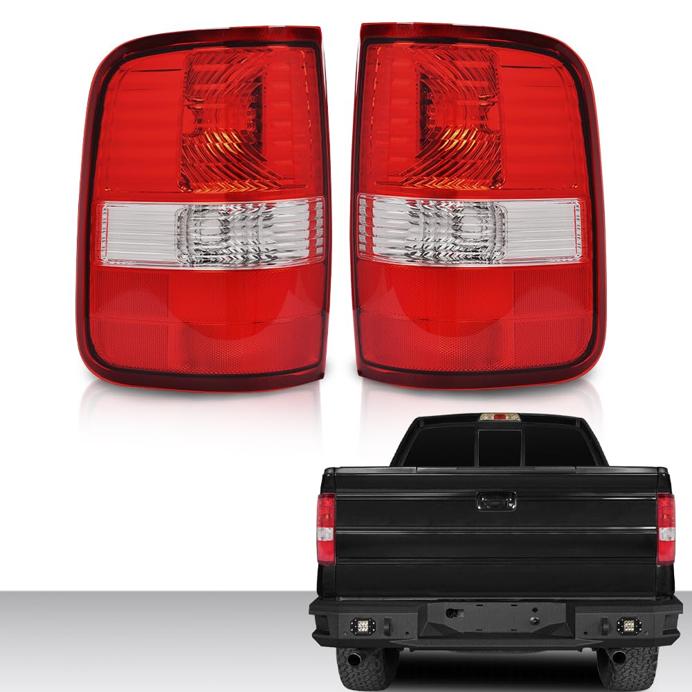 G-PLUS Tail Lights Lamp w/o Bulbs Left & Right Compatible with Ford F150 King Ranch, Lariat, XL 2004 2005 2006 luces traseras faros traseros Red 6L3Z13405BA, FO2800182 Rear Brake Lamps Assembly