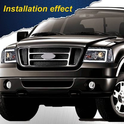 G-PLUS LED DRL Headlights, Compatible with 2004-2008 Ford F150/ 2006-2008 Lincoln Mark Lt(NOT Compatible with 2004 F150 Heritage/Flareside Beds Models), Smoky Lens Chrome Housing Clear Reflector