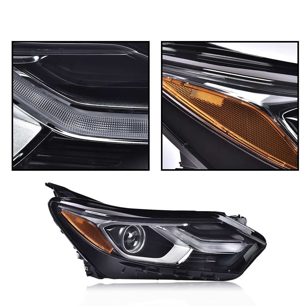 G-PLUS LED Headlight Assembly Compatible with Chevy Equinox 2018 2019 2020 w/Factory HID/Xenon,Passenger Right Headlamp Clear Lens Black Housing Amber Reflector Bumper Headlamps,faros delanteros