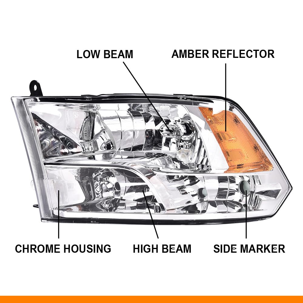 G-PLUS Headlights Assembly Fit Dodge Ram 1500 2500 3500 09-10/Fit Ram 1500 2500 3500 4500 5500 2011-2018 Headlamps Pair Clear Lens Chrome Housing Amber Reflector,faros delanteros