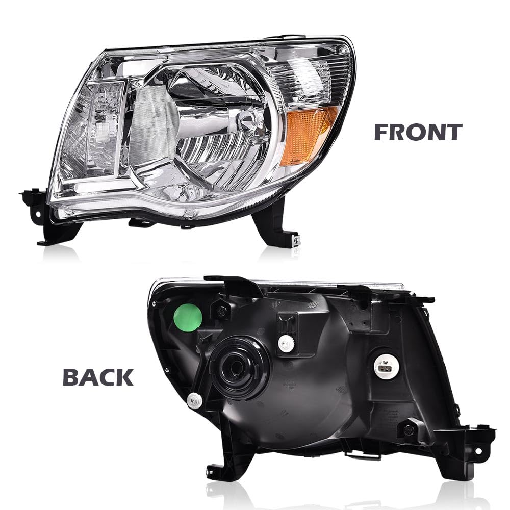 G-PLUS Headlights Assembly Compatible with Toyota Tacoma 2005-2011 Headlamps Pair Halogen Clear Lens Chrome Housing Amber Reflector,faros delanteros