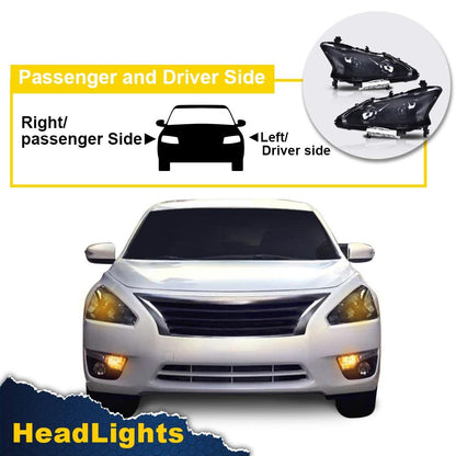 G-PLUS Headlights Compatible With 2013 2014 2015 Nissan Altima 4-Door Sedan Factory Style Automotive Halogen Model Headlamps (Smoky Lens Black Housing Clear Reflector),faros delanteros