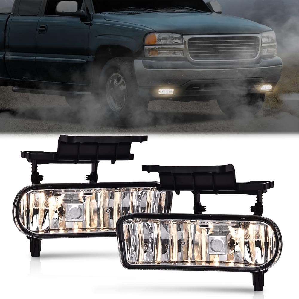 G-PLUS Headlights & Fog Lights Compatible With 1999-2002 Chevy Silverado 1500 2500,Fit 2000-2006 Suburban/Tahoe Headlamps & Fog Lamps LED DRL Black Housing Clear Reflector,faros delanteros
