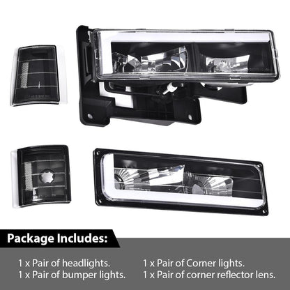 G-PLUS LED Headlights Assembly w/Bulbs Fit GMC C1500 K1500 Yukon 1994-1999, Fit GMC C2500 C3500 K2500 K3500 1994-2000, Left & Right Headlamps Assembly, Clear Lens Black Housing Clear Reflector