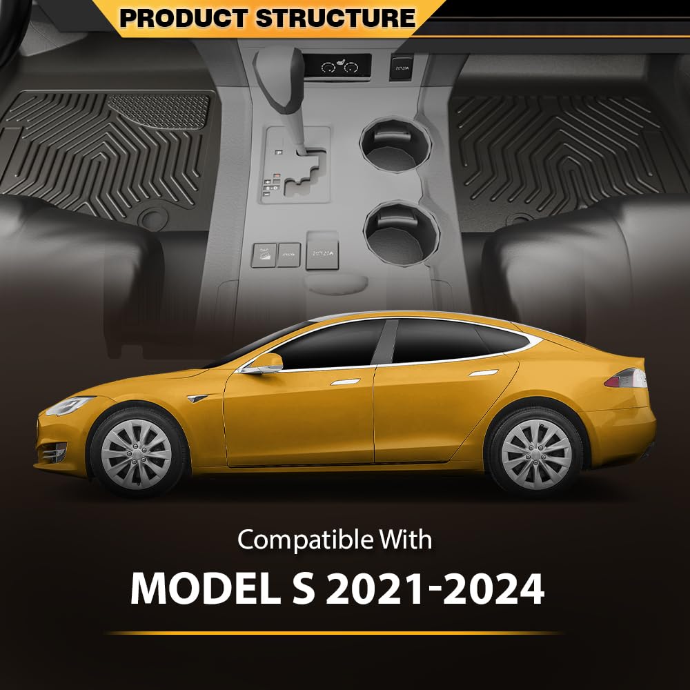Cargo Liners Fit Tesla Model S 2021 2022 2023 2024 1st & 2nd Row All Weather Floor Liner Waterproof 3PCS Black, alfombras para carro