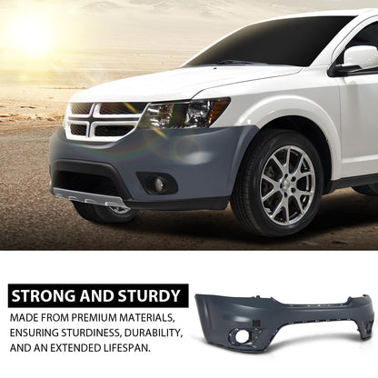 G-PLUS Front Bumper Cover Compatible with Dodge Journey Sport 2011-2018, w/o Headlight Washer, with Towing Hook Cover & Fog Lamp Holes, 5YB55TZZAB, Primed Black