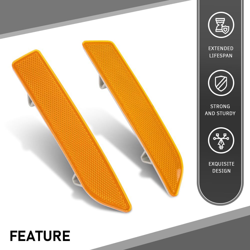 G-PLUS Pair Front Bumper Reflector, Compatible with BMW X3 E83 Base 2007-2010, LH Driver & RH Passenger 2PCS Yellow Lens
