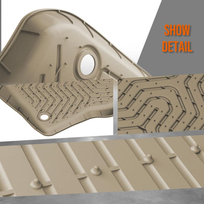 G-PLUS Floor Mats Fit Chevy Silverado 1500 Double Cab 2019-2024 Fit GMC Sierra 1500 Double Cab 2019-2024 All Weather Protection TPE Floor Liner Waterproof Cargo Liner 1st & 2nd Row Beige 2PCS