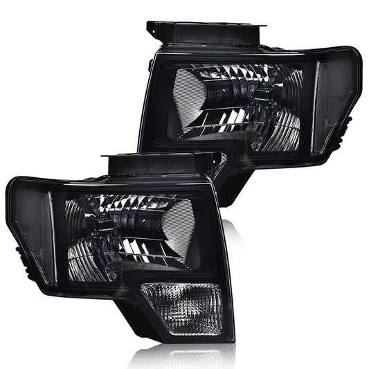 G-PLUS Headlights Assembly Compatible with Ford F150 2009-2014 Pair Left & Right Headlamps Assembly, Smoky Lens Black Housing Clear Reflector, faros delanteros, DL3Z13008A DL3Z13008B