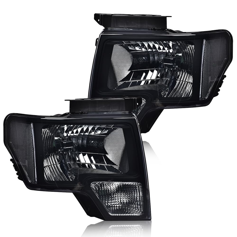 G-PLUS Left & Right Headlights Assembly Front Headlamp & Rear Tail Lights Compatible with Ford F150 2009-2014 DL3Z13008A, DL3Z13008B Black