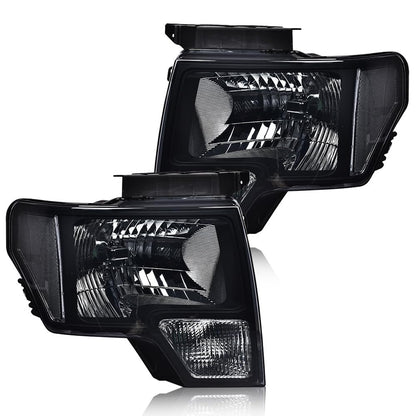 G-PLUS Headlights & Tail Lights Compatible with Ford F150 2009 2010 2011 2012 2013 2014 Pair Not Fit LED Style (Smoky Lens Black Housing Clear Reflector Headlights + Tail Lights)