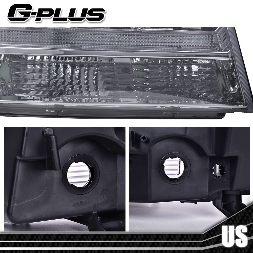 G-PLUS LED Tube Dual Projector Headlights, Compatible with 2007-2014 Chevy Tahoe/Suburban Bumper Headlamps Assembly, Smoky Lens Chrome Housing Clear Reflector,faros delanteros