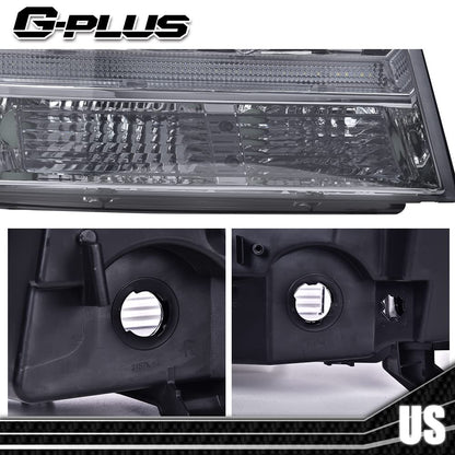 G-PLUS LED Tube Dual Projector Headlights, Compatible with 2007-2014 Chevy Tahoe/Suburban Bumper Headlamps Assembly, Smoky Lens Chrome Housing Clear Reflector,faros delanteros
