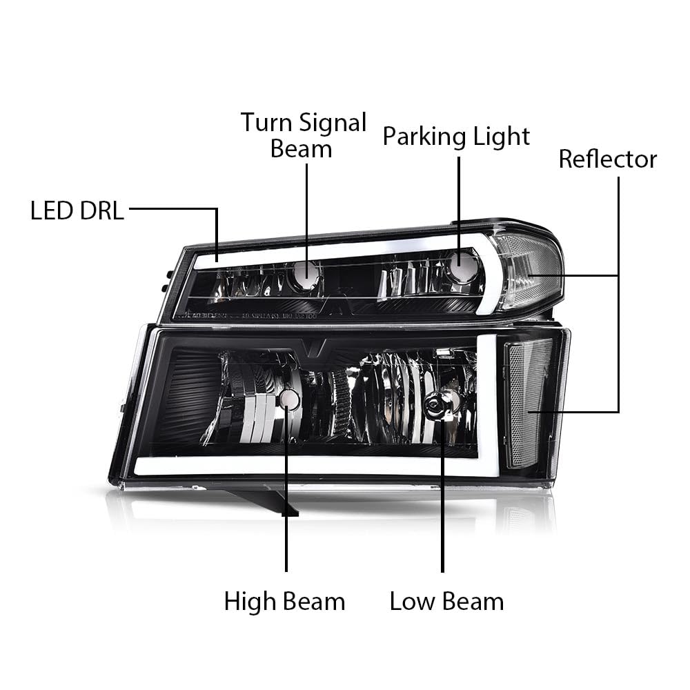 G-PLUS LED DRL Headlights, Fit Chevy Colorado/GMC Canyon 2004-2012,Fit Isuzu i-280 i-350 2006/i-290 i-370 2007-2008 Headlamps, Clear Lens Black Housing Clear Reflector,faros delanteros Assembly