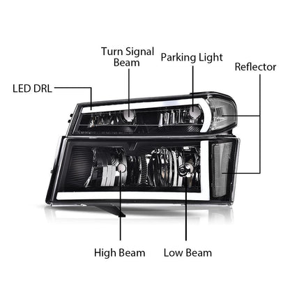 G-PLUS LED DRL Headlights, Fit Chevy Colorado/GMC Canyon 2004-2012,Fit Isuzu i-280 i-350 2006/i-290 i-370 2007-2008 Headlamps, Clear Lens Black Housing Clear Reflector,faros delanteros Assembly