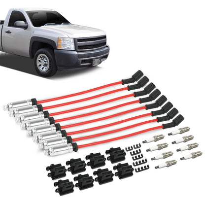 G-PLUS 8 Pack Square Ignition Coil & Spark Plug Wire Compatible with Chevy Express Silverado GMC Yukon Savana Sierra Hummer H2 Workhorse Fastrack 1999-2007 41-962 M8-48322R UF-271