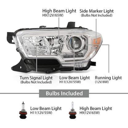 G-PLUS Headlights Assembly w/LED DRL Compatible with 2016-2022 Toyota Tacoma, Headlamps Left & Right Clear Lens Chrome Housing Amber Reflector, TO2502244, TO2503244 faros delanteros