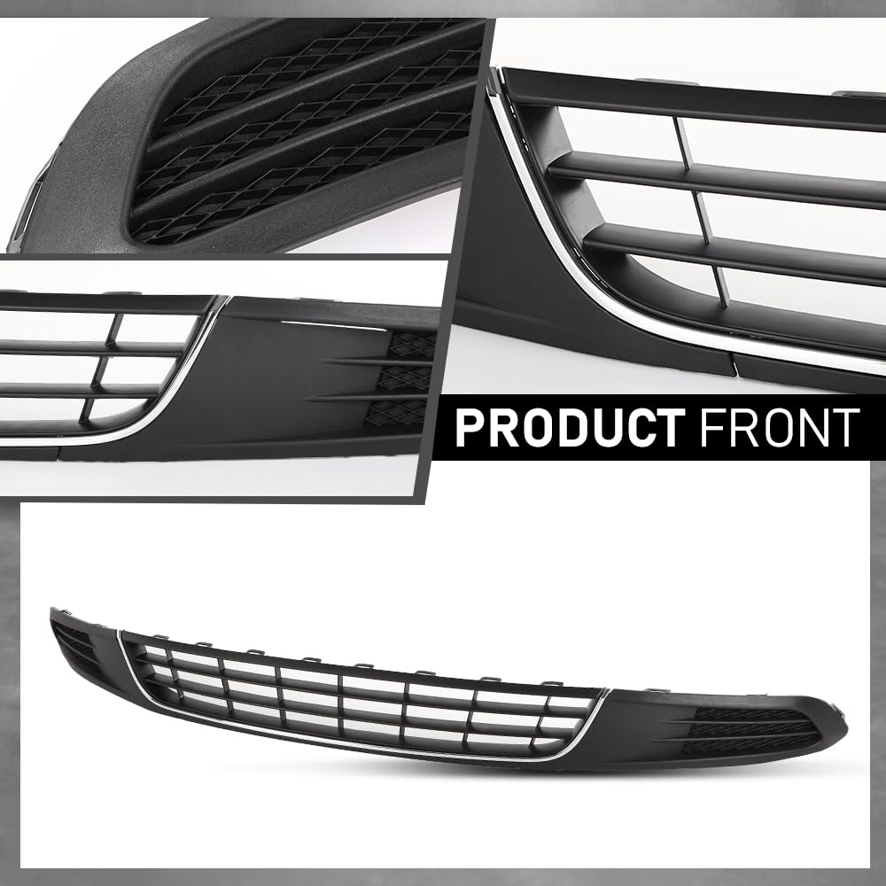 G-PLUS Front Bumper Lower Grille & Fog Light Bezel Compatible with Volkswagen Jetta Sedan 2011-2014 Black (NOT Fit any Wagon Models) 5C6853671RYP, 5C68536659B9, 5C68536669B9, VW1036120 Chrome Grill