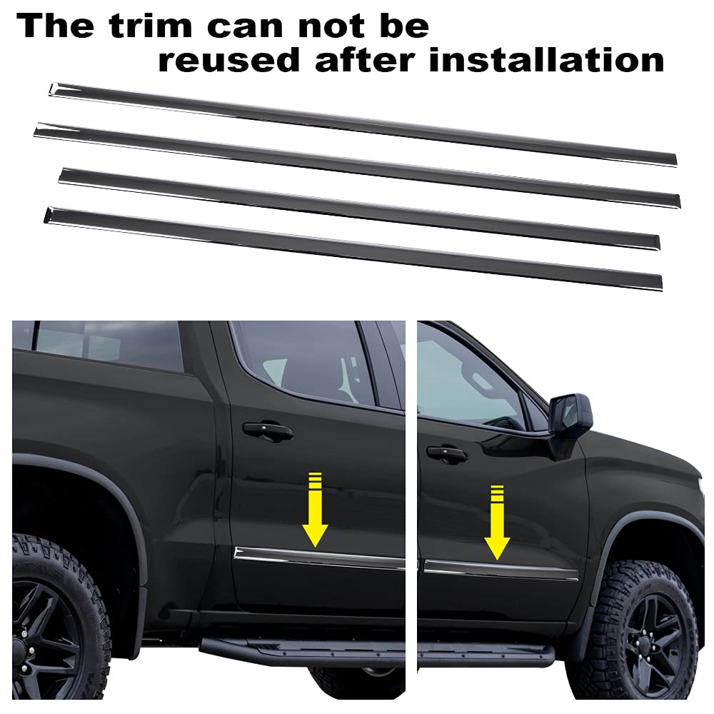 G-PLUS Body Side Molding Trim 1/18" Compatible with 2014-2018 Chevy Silverado/GMC Sierra Crew Cab,4pcs (Silver)