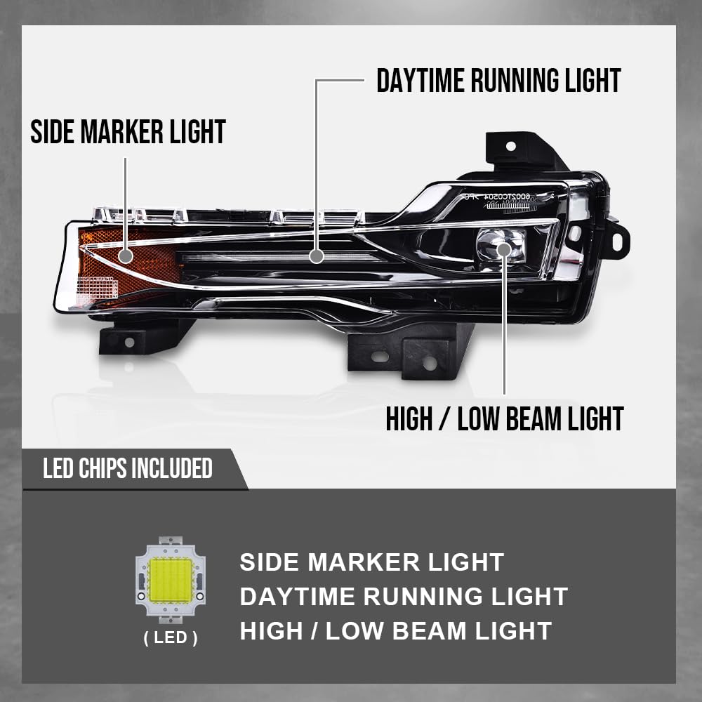 G-PLUS Left Fog Light Compatible with Tesla 3 2017-2023 /Fit Tesla Y 2020-2023 Amber DRL UP-LEVEL Left Front Driver LH Fog Lamp 1077391-00-D 1077391-00-E 1077391-00-F