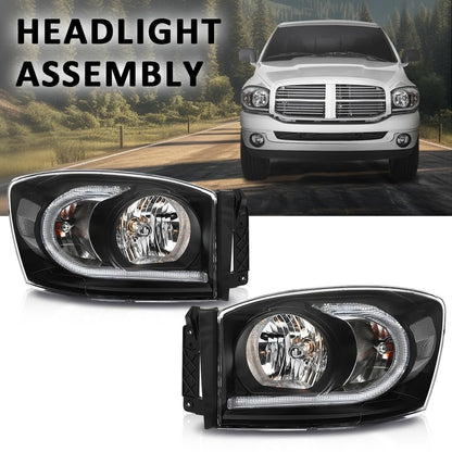 G-PLUS LED Headlights Assembly Front Headlamps Pair Set Compatible with Dodge Ram 1500 2006-2008,Compatible with Dodge Ram 2500 3500 2006-2009 Clear Lens Black Housing Clear Reflector,faros delanteros