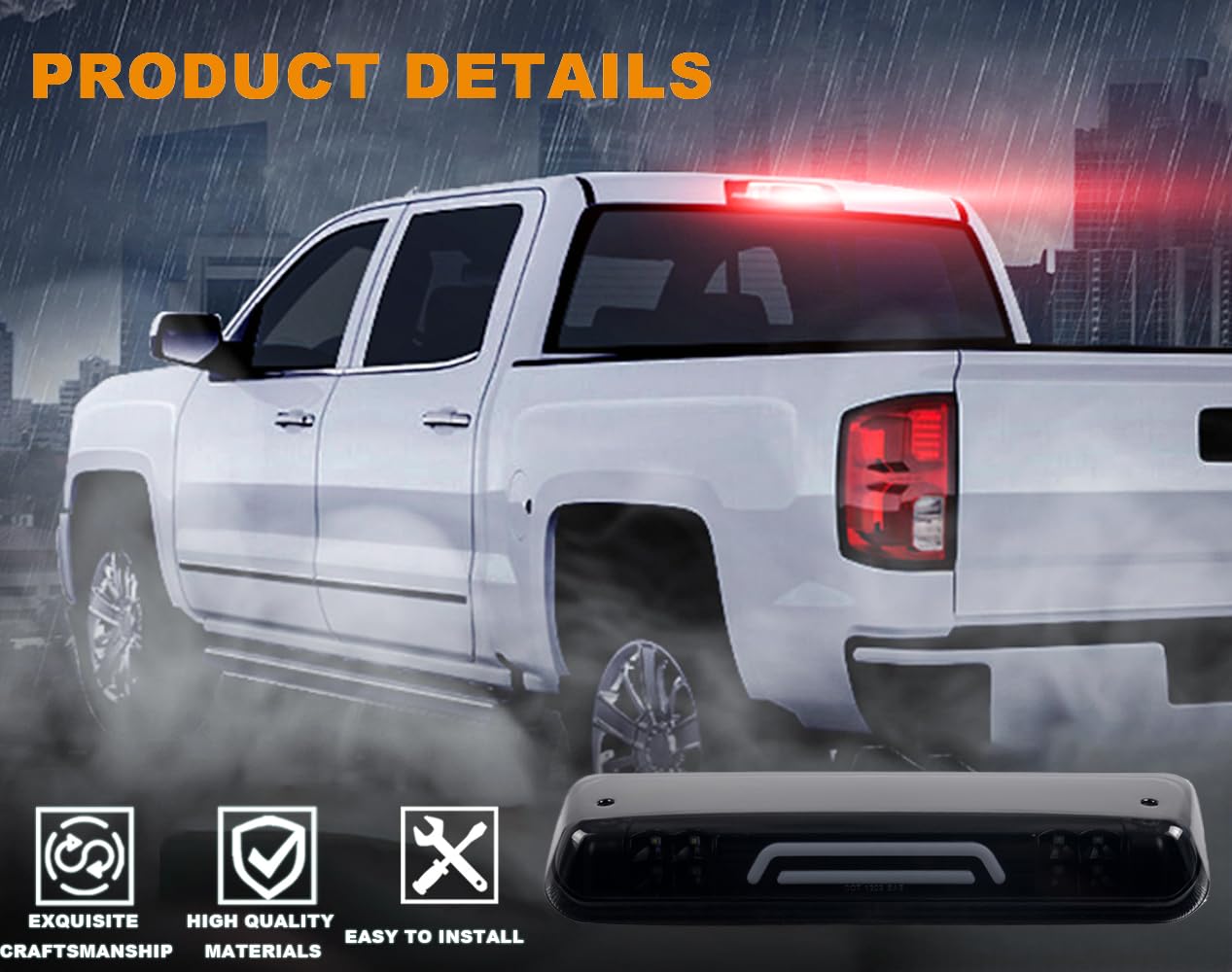 G-PLUS Rear LED Third Brake Light Compatible with 2004-2008 Ford F150 Lobo/2006-2008 Lincoln Mark LT/2007-2010 Ford Explorer Sport Trac 3RD Cargo Led Tail Lamps (Smoky Lens Black Housing)
