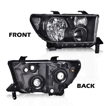 G-PLUS Headlights Compatible with Toyota Tundra 2007-2013/Compatible with Toyota Sequoia 2008-2017 Headlamps Pair Halogen Clear Lens Black Housing Clear Reflector,faros delanteros
