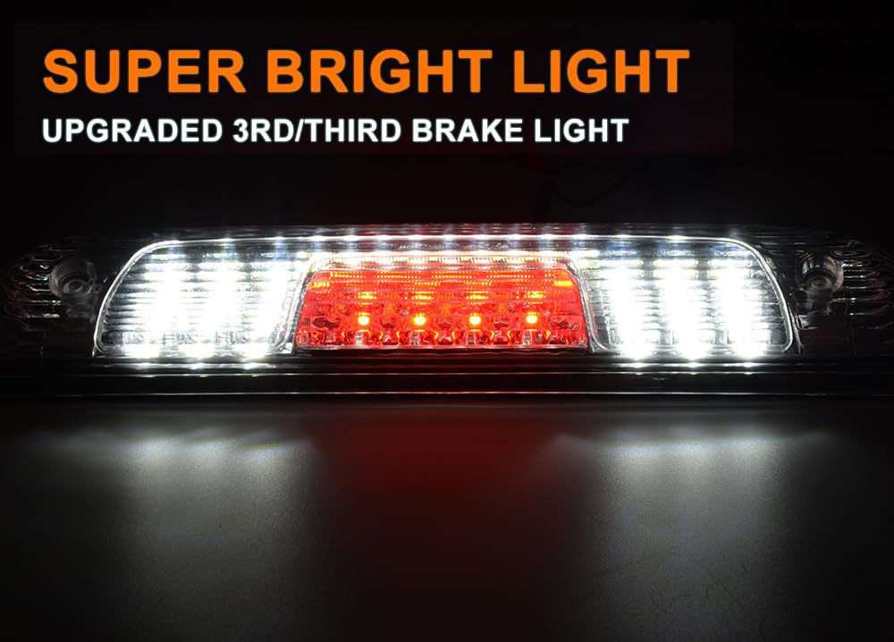 G-PLUS Rear LED Third Brake Light Compatible With 2014-2018 Chevy Silverado/GMC Sierra1500/2500HD/3500,3RD Cargo Led Tail Lamps Chrome Housing,Clear lens