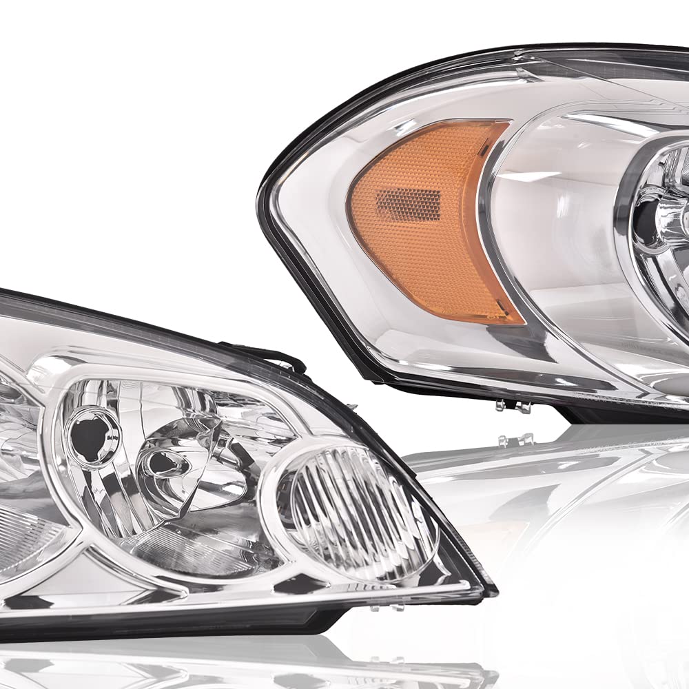 G-PLUS Headlights Assembly Fit Chevy Monte Carlo 2006 2007/Chevy Impala 2006-2013/Impala Limited 2014-2016 Headlamp Right Clear Lens Chrome Housing Amber Reflector Bumper Headlamps,faros delanteros