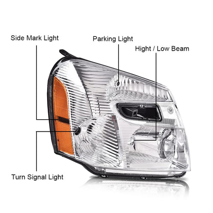 G-PLUS Headlights Assembly Compatible with Chevy Equinox 2005 2006 2007 2008 2009,Left & Right Front Halogen Headlamps Clear Lens Chrome Housing Amber Reflector,faros delanteros