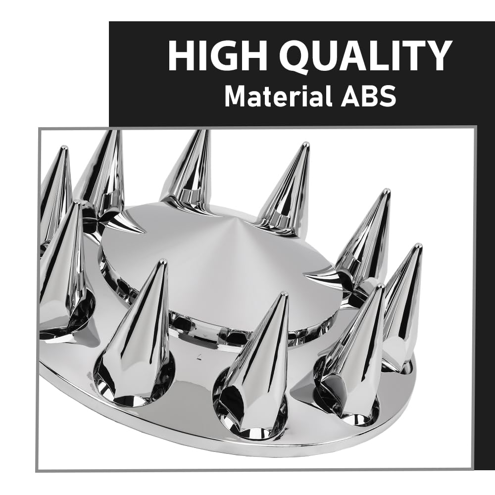 G-PLUS Front & Rear Wheel Cover Chrome Hub Cover Kit 33mm Spiked Hub Axle Compatible with Semi-Trucks 20", 22.5" and 24.5" Hub Piloted Wheels