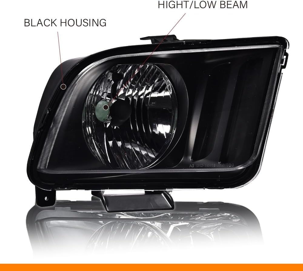 G-PLUS Headlights Assembly Compatible with Ford Mustang 2005-2009 4R3Z13008AA,4R3Z13008AB Bumper Headlamps Left & Right Clear Lens Black Housing Amber Reflector faros delanteros