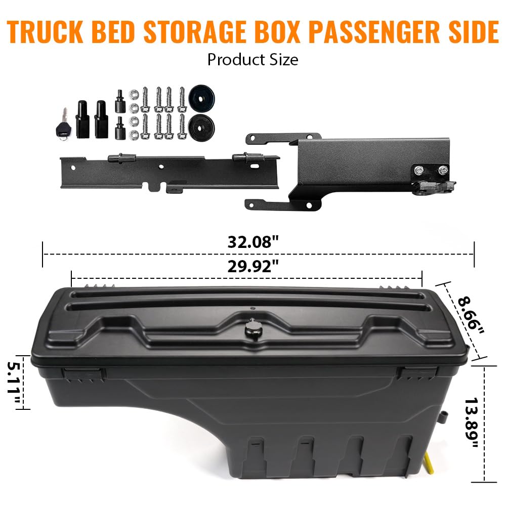 G-PLUS Rear Right Lockable Storage Box Toolbox Compatible with Ford F150 2015 2016 2017 2018 2019 2020 Right Passenger Side Truck Bed Box