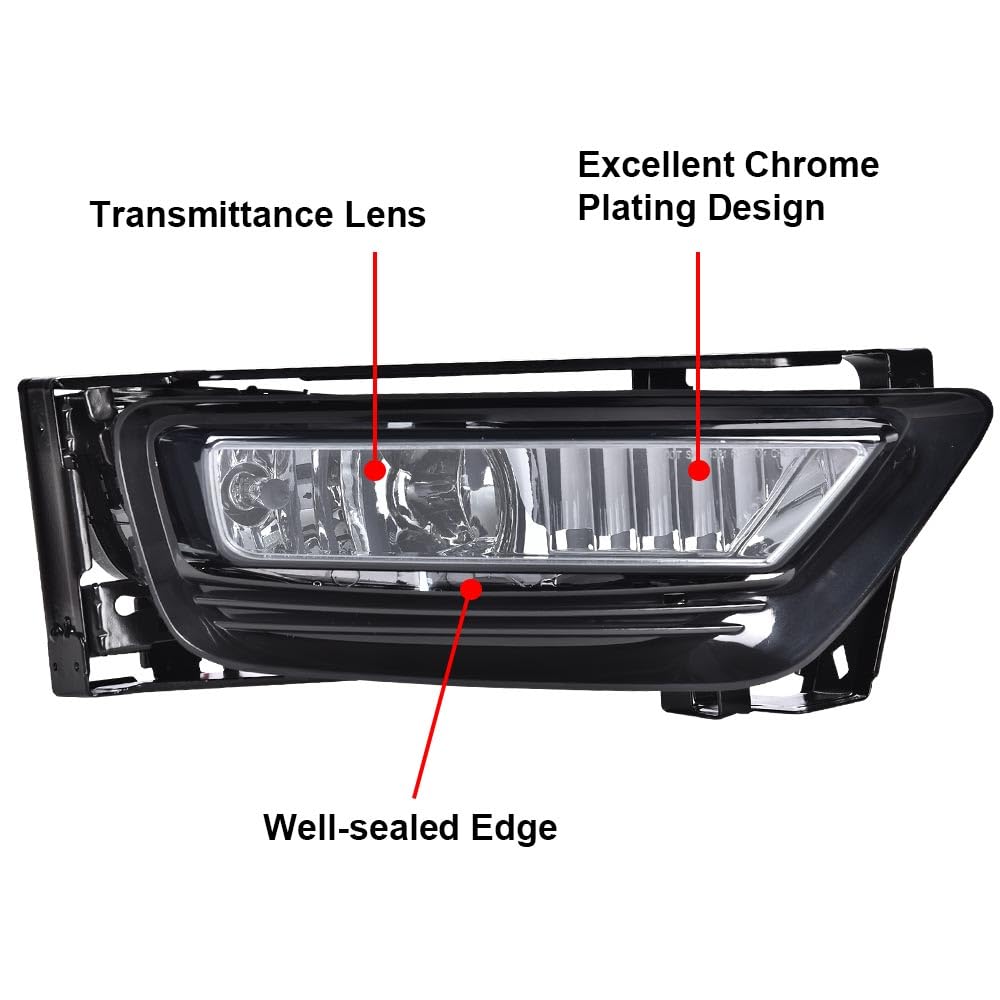 G-PLUS Fog Light Lamps W/Switch Bulbs Bezel Driver & Passenger Pair Compatible with Honda Accord Sedan 2013-2015 Not Fit 2 Door Coupe Models Not Fit Hybrid Models 33900T2AA01, 33950T2AA01 Smoky Lens