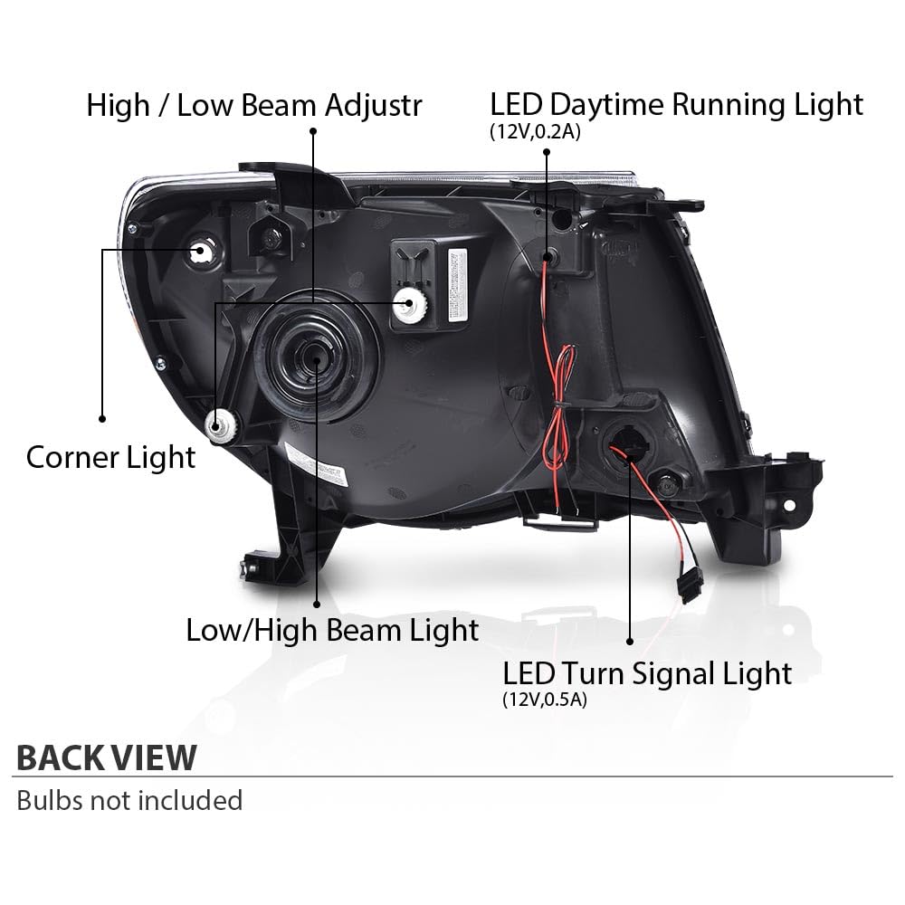 G-PLUS LED Headlights Assembly,Fit For 2005-2011 Toyota Tacoma,DRL Tube Halo Projector Headlamps w/o Bulbs,faros delanteros Clear lens Chrome Housing Amber Reflector Left & Right