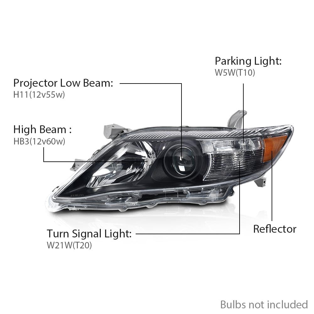 G-PLUS Projector Headlights Head Lamps Without Bulbs LH&RH Compatible with 2010-2011 Toyota Camry Black Housing Clear Lens Amber Reflector Bumper Headlamps,faros delanteros