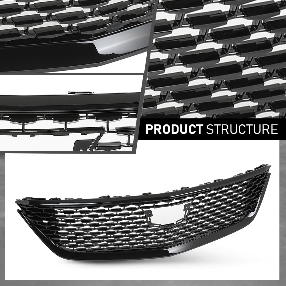 G-PLUS Front Bumper Hood Grille Grill Mesh Compatible with Cadillac CT5 2020-2023 Gloss Black
