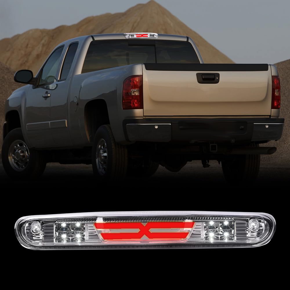 G-PLUS LED Third Brake Light Compatible With Chevy Silverado 2007 2008 2009 2010 2011 2012 2013 2014/ GMC Sierra,3RD LED Bar Brake/Cargo Light,Type X (Clear lens Chrome Housing Amber Reflector)