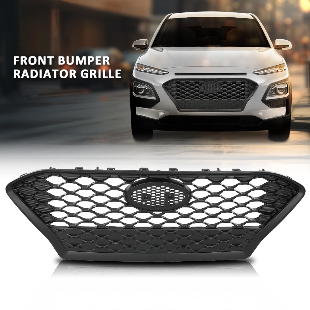 G-PLUS Front Bumper Radiator Grille Compatible with Hyundai Kona 2018-2021 Black 86350J9000