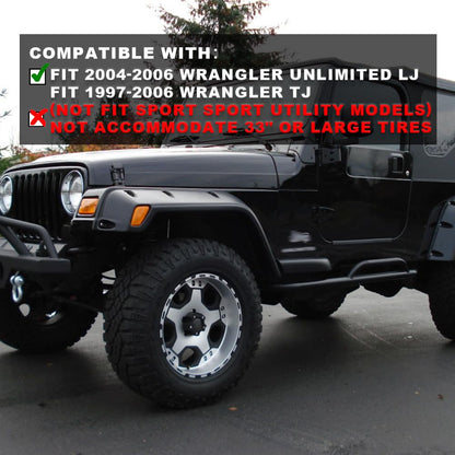 G-PLUS Fender Flares Compatible with JEEP WRANGLER TJ 1997-2006/Wrangler LJ 2004-2006 (Not fit sport sport utility models) Wheel Opening Molding Arch Trim Cover 4pcs Black