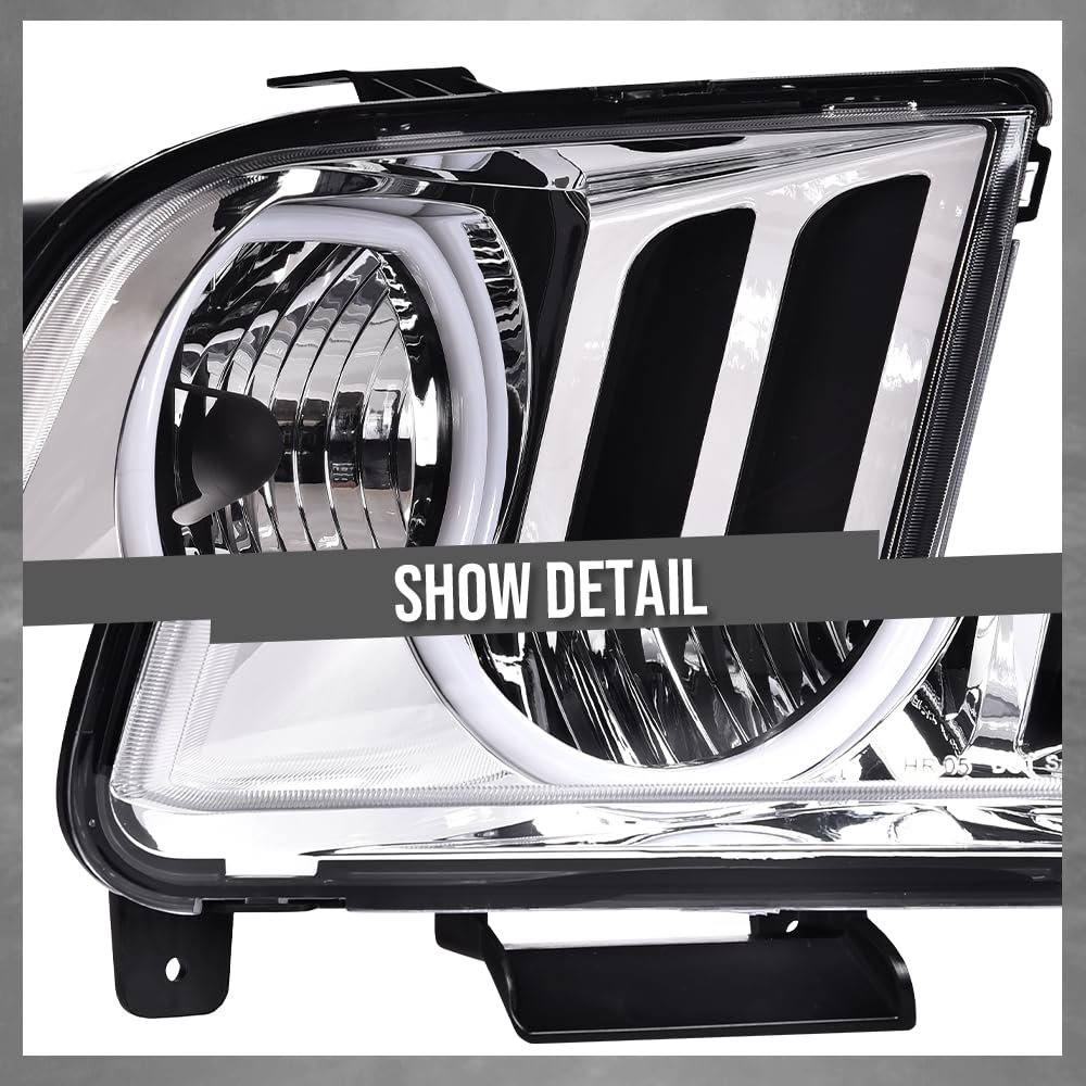 G-PLUS LED Headlights Assembly Compatible with Ford Mustang 2005-2009 7R3Z13008D, 7R3Z13008C Bumper Headlamps Left & Right Clear Lens Chrome Housing Amber Reflector faros delanteros