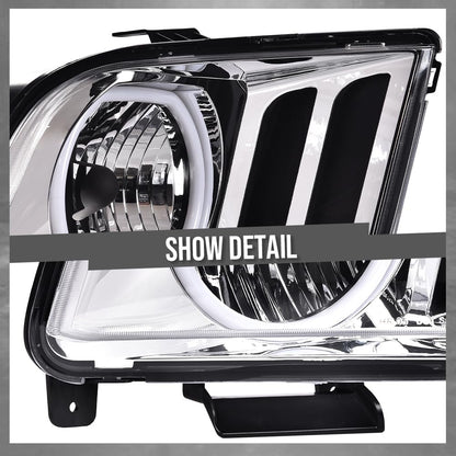 G-PLUS LED Headlights Assembly Compatible with Ford Mustang 2005-2009 7R3Z13008D, 7R3Z13008C Bumper Headlamps Left & Right Clear Lens Chrome Housing Amber Reflector faros delanteros