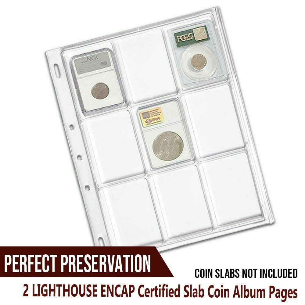 G-PLUS Coin Pages, Coin Album Pages Lighthouse Encap Graded Slab,Coin Collecting Supplies,2 Sheets 18 Slabs