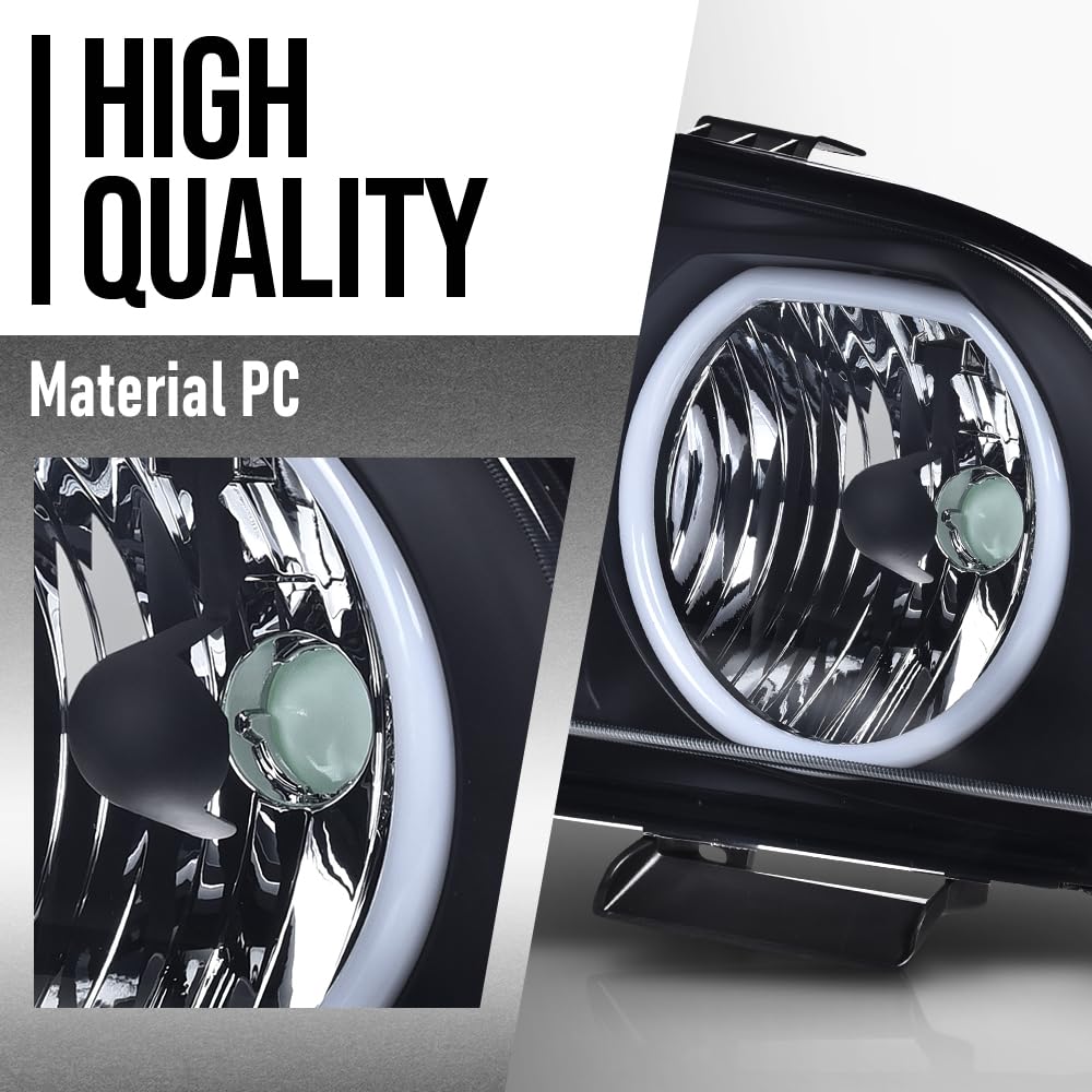 G-PLUS LED Headlights Assembly Compatible with Ford Mustang 2005-2009 4R3Z13008AA, 4R3Z13008AB Bumper Headlamps Left & Right Smoky Lens Black Housing Amber Reflector faros delanteros