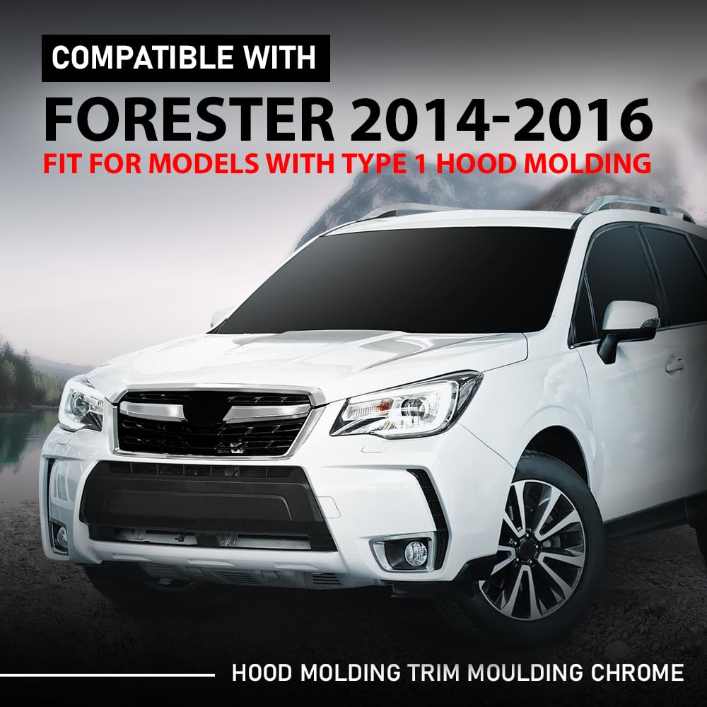 G-PLUS Hood Molding Trim Moulding Chrome Compatible with Subaru Forester 2014 2015 2016 14 15 16 91121SG011, SU1235100