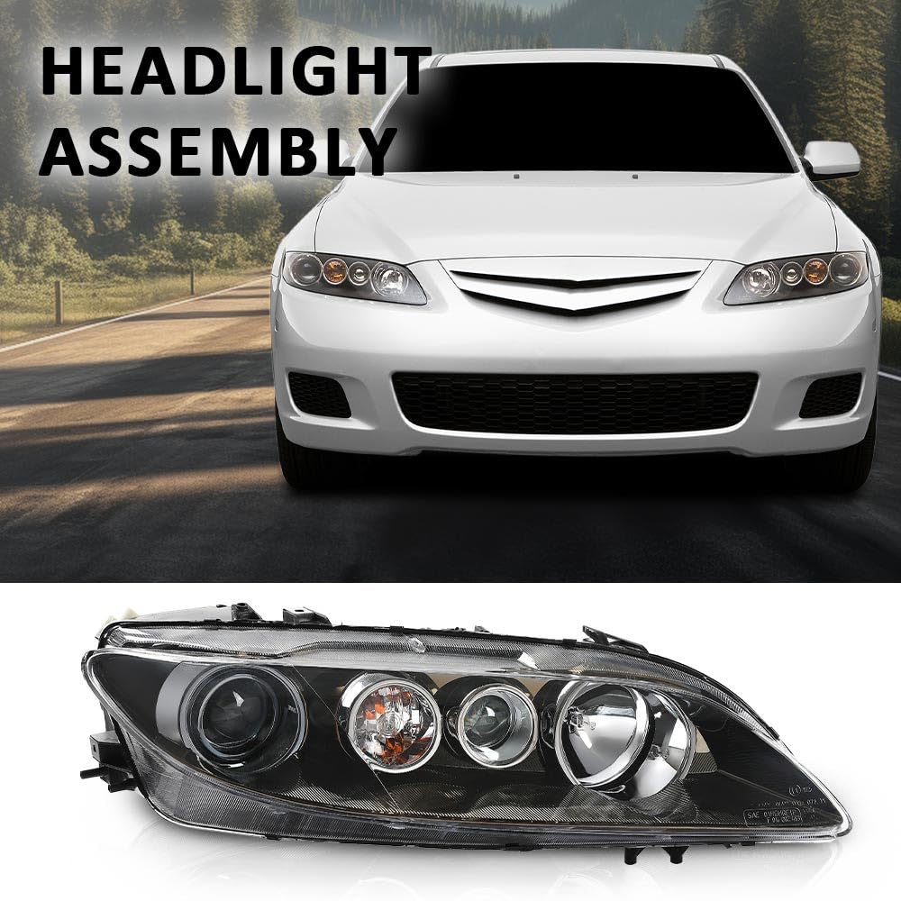 G-PLUS Headlight Headlamp Right Side Compatible with 2006-2007 Mazda 6 Mazdaspeed,Fit 2006-2008 Mazda 6 (submodel: i, S,GS, GT)